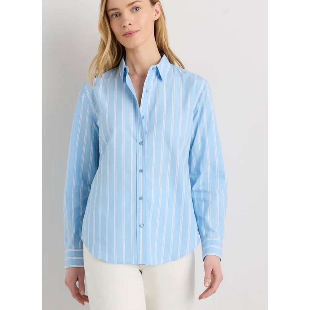 Quince Cotton Poplin Pinstriped Button Up Shirt Size Large Coastal Mininalist
